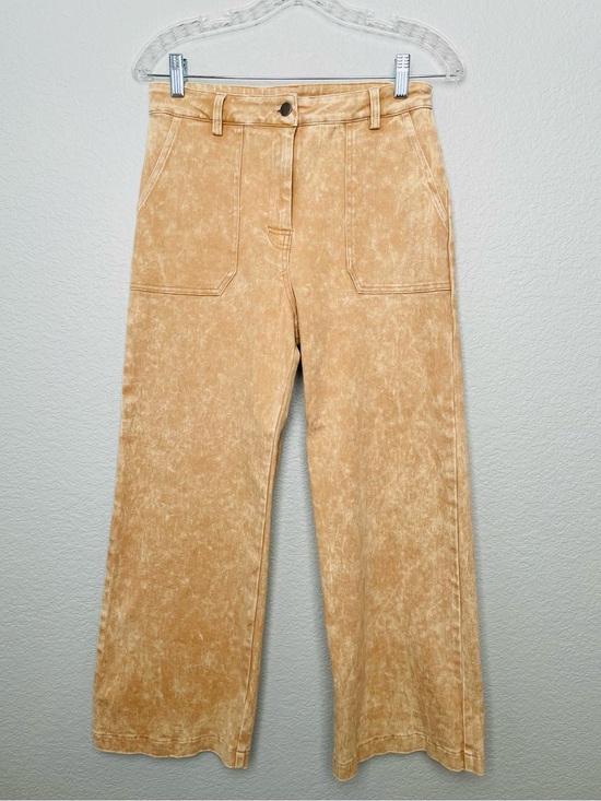Pants - Mystree Tan Acid Wash Stretchy Cropped Wide Leg Pants | Medium